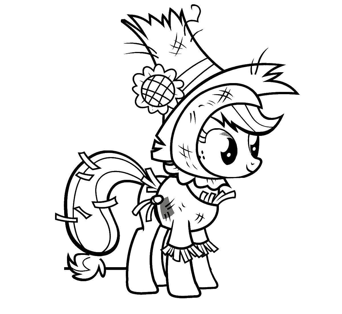 Раскраска Пони в костюме пугала Скачать ,Пони, "My little pony",.  Распечатать 