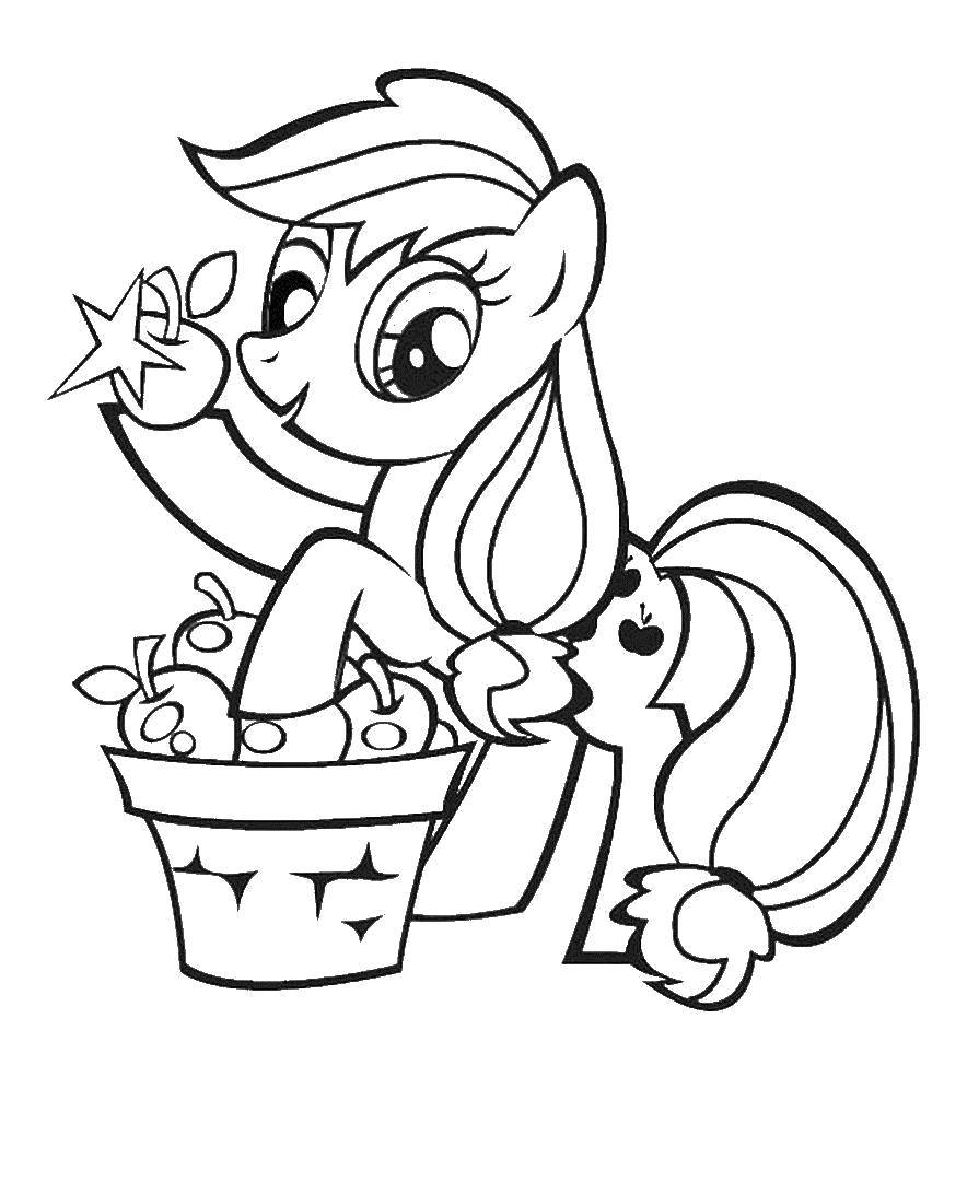 Раскраска Пони кушает яблочки Скачать ,Пони, "My little pony",.  Распечатать 