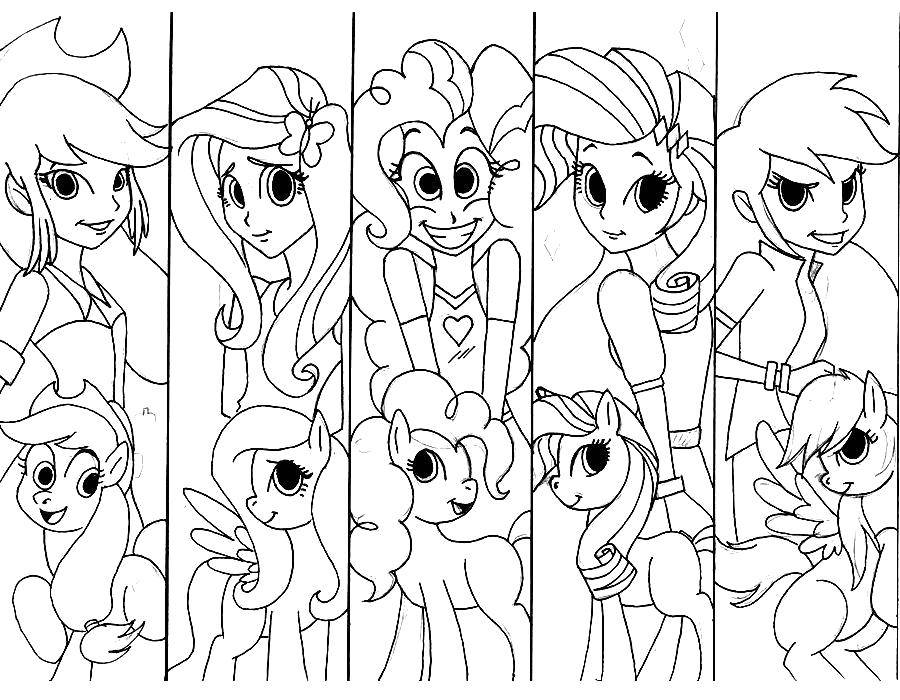 Раскраска Девоки и пони Скачать ,Пони, "My little pony",.  Распечатать 