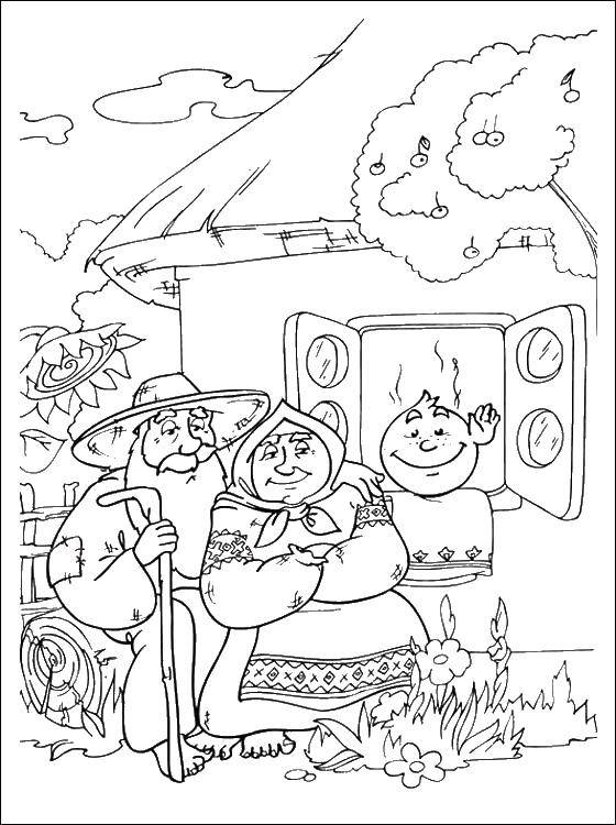 Раскраска Сказка про колобок Скачать ,колобок, лиса,бабка, дед,.  Распечатать 
