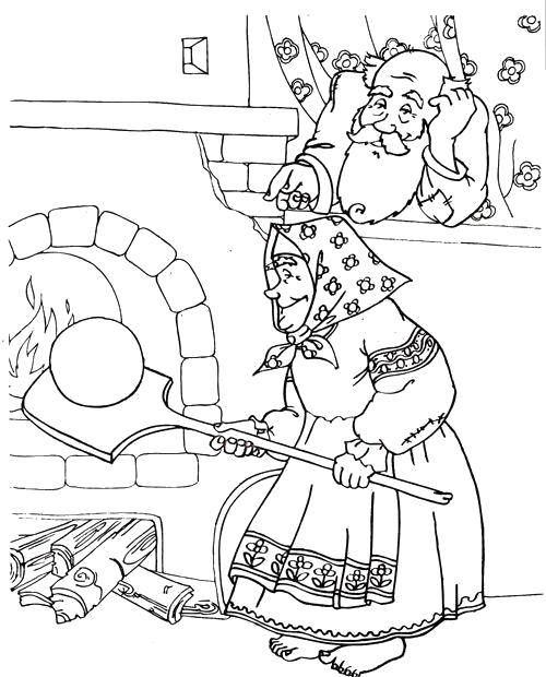 Раскраска Пекут колобка Скачать ,Сказки, Колобок,.  Распечатать 
