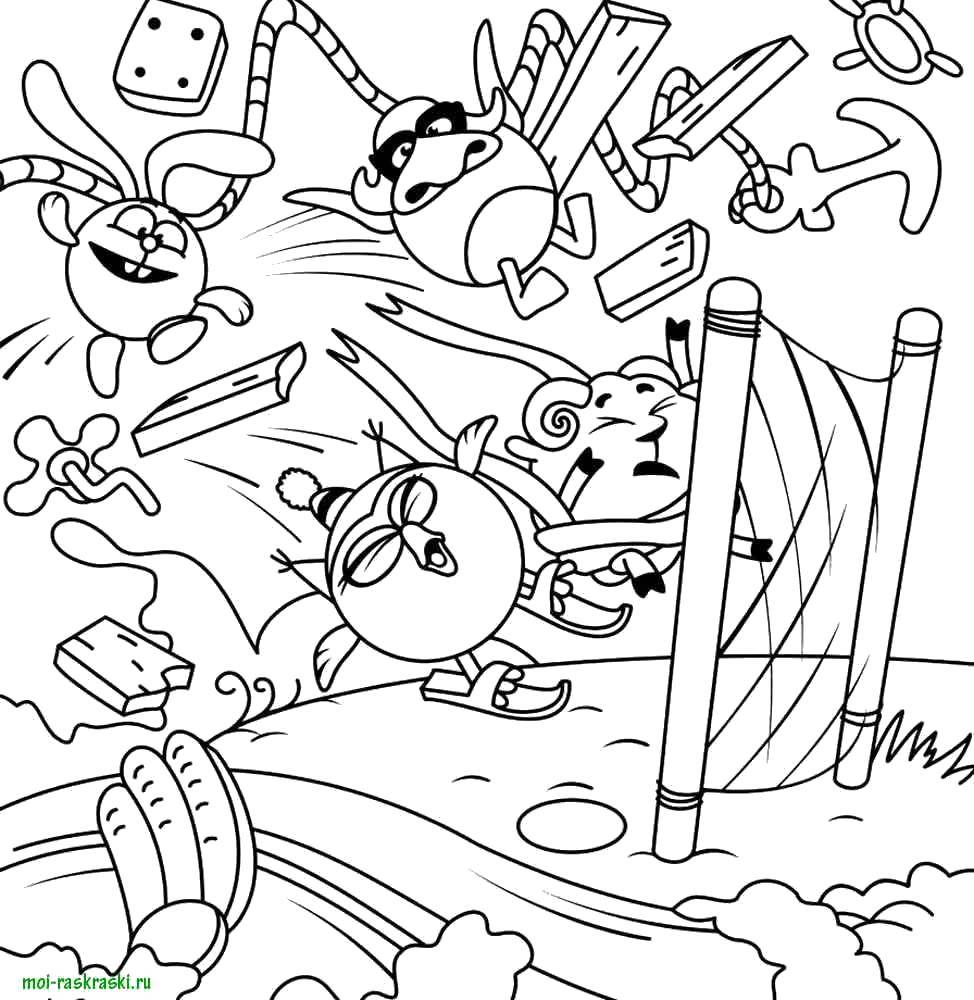 Название: Раскраска Смешарики играют. Категория: Смешарик. Теги: Смешарики.
