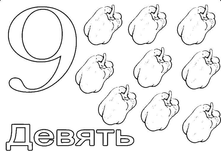Название: Раскраска Цифра 9. Категория: раскраски цифры. Теги: Цифры, счёт.