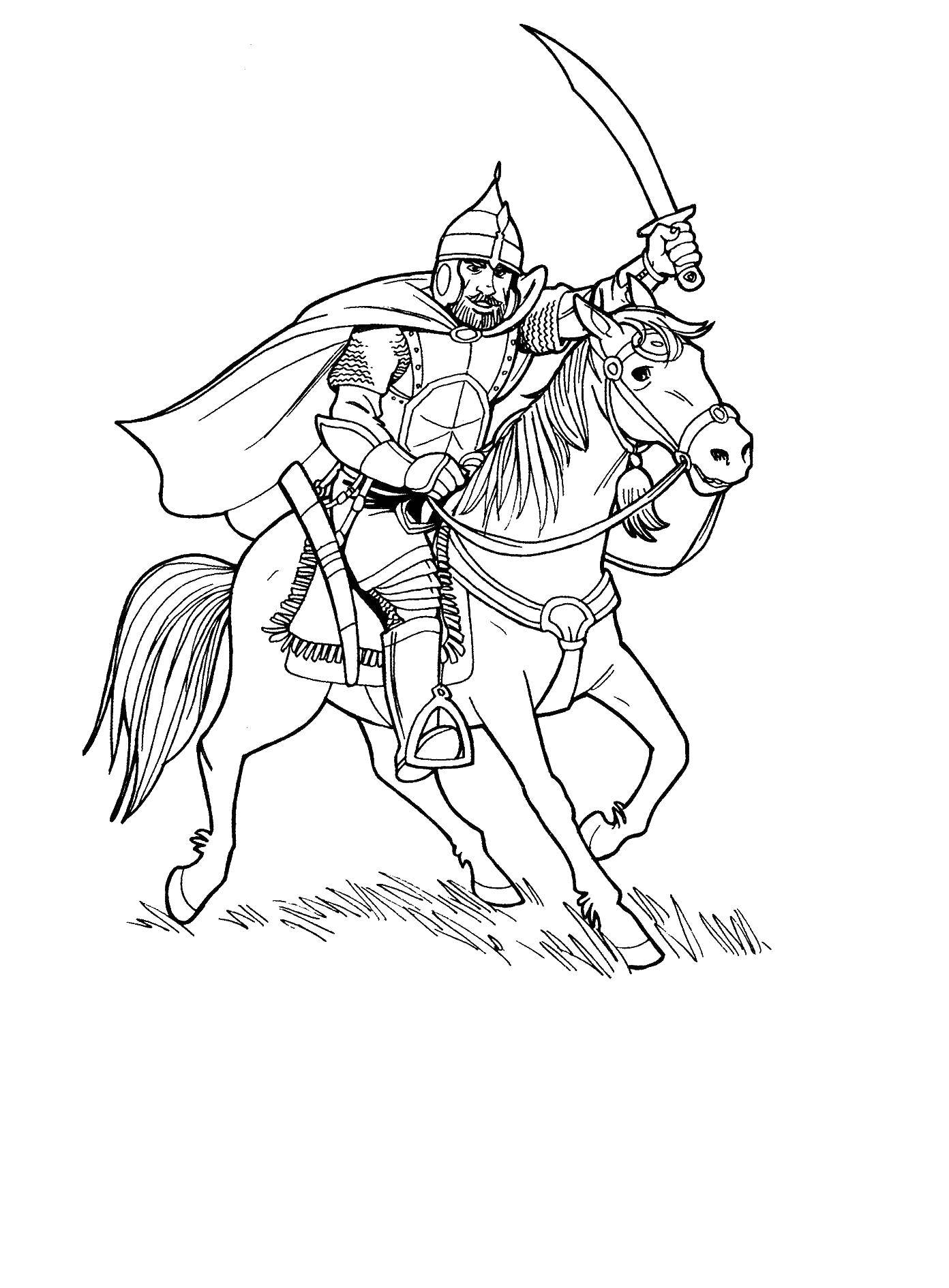 Раскраска Богатырь на коне Скачать ,Богатырь,.  Распечатать 