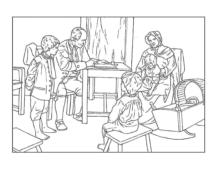 Название: Раскраска Семья в сборе. Категория: семья. Теги: Семья, родители, дети.
