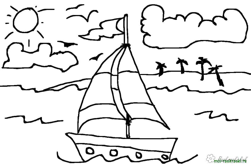 Раскраска Лодка.пляж Скачать ,солнце,лодка,море,.  Распечатать 
