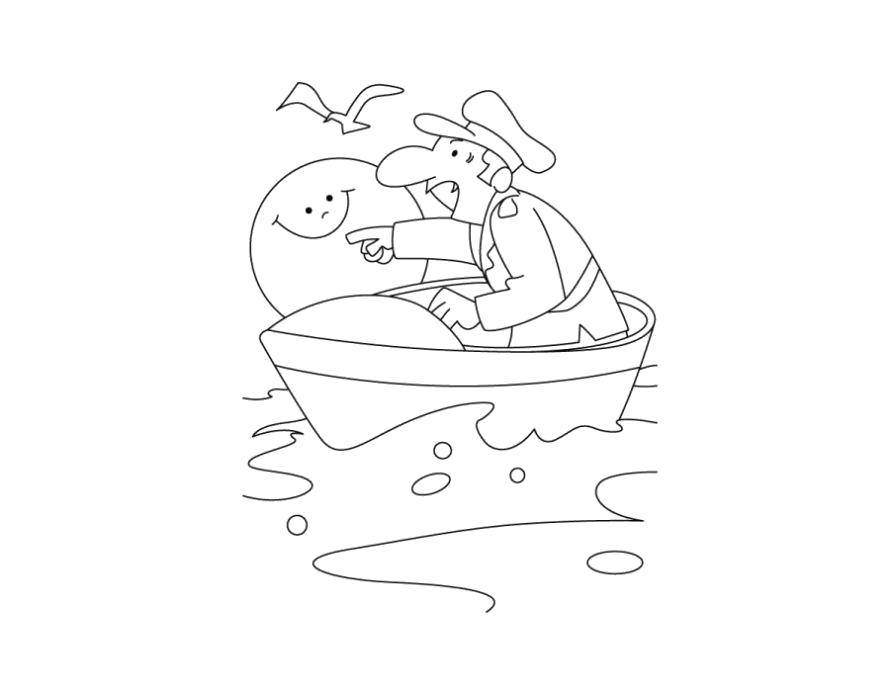 Раскраска В море на лодке Скачать ,Море, волны, вода,.  Распечатать 