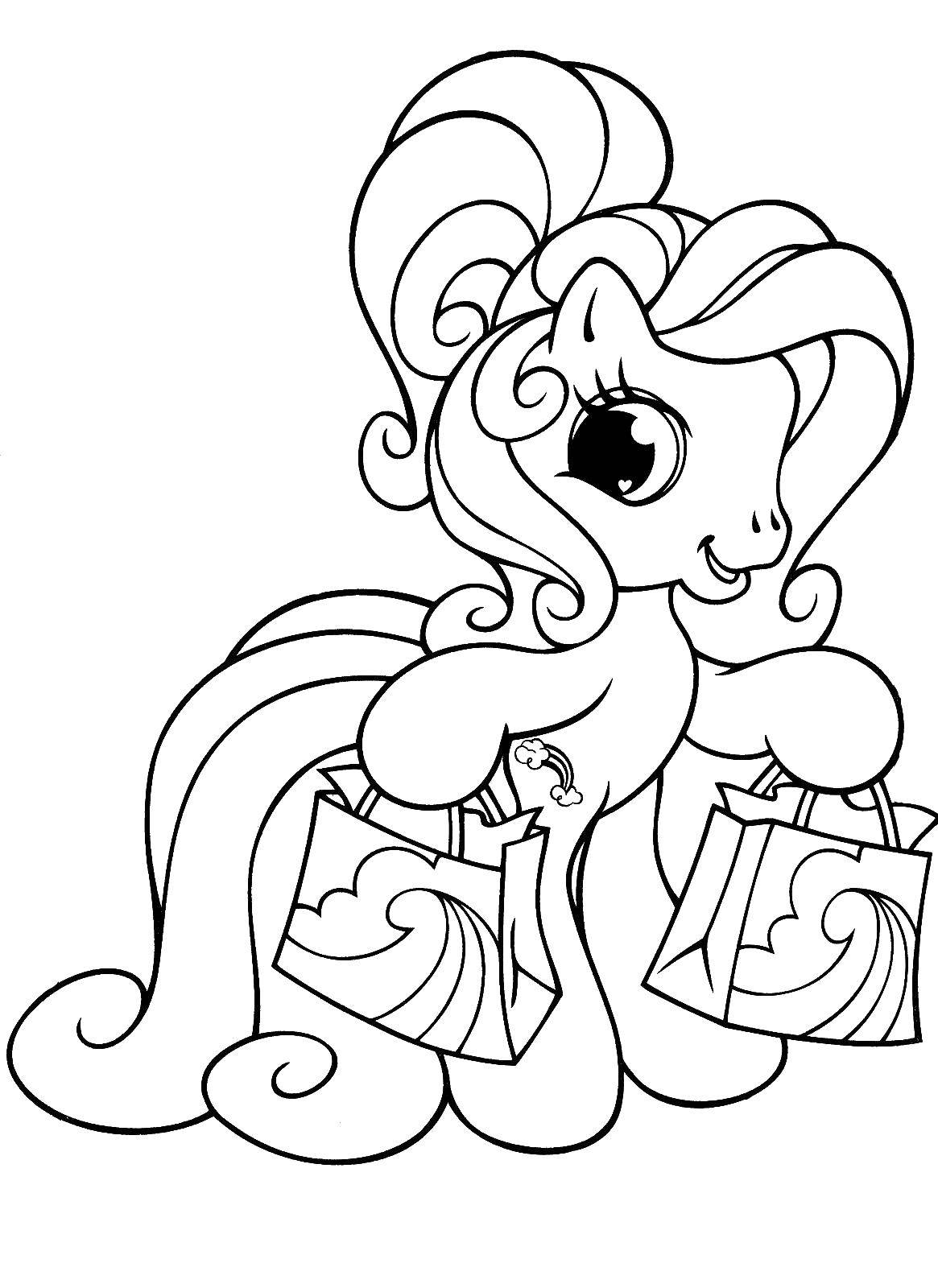 Раскраска Пони из my little pony с покупками Скачать ,Пони, "My little pony",.  Распечатать 