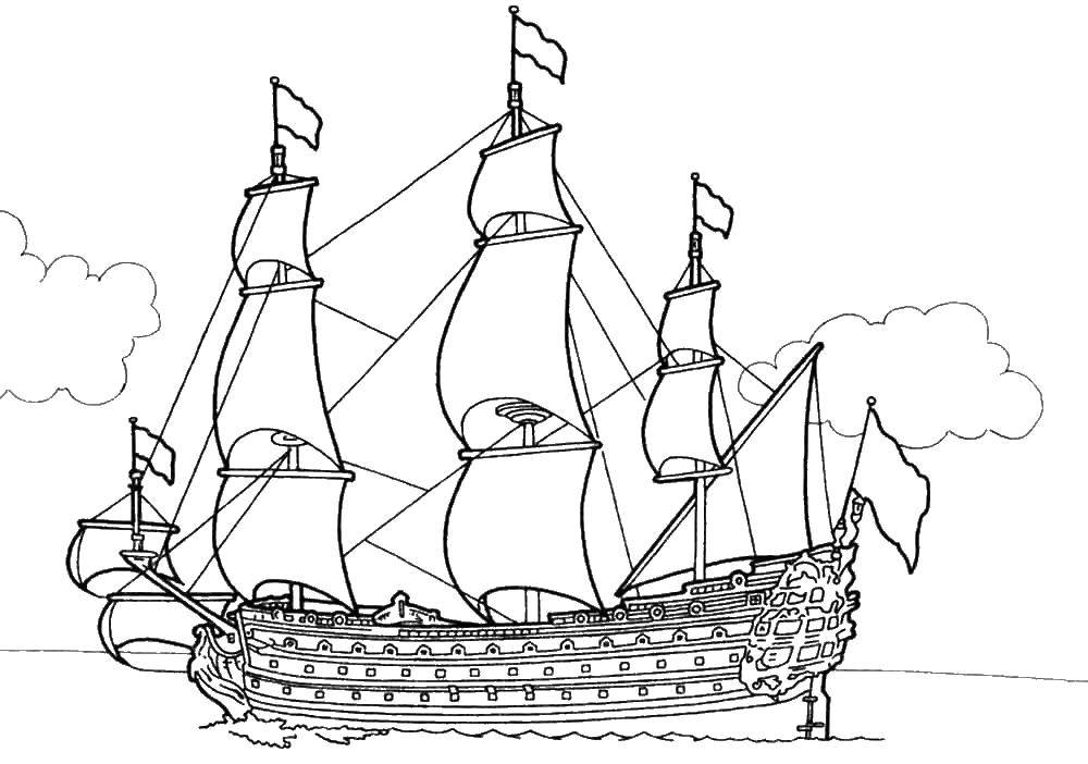 Раскраска Корабль Скачать ,корабль,море,.  Распечатать 
