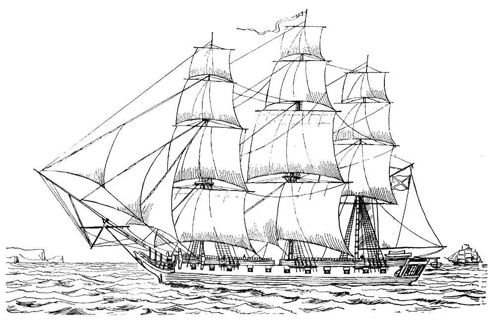 Раскраска Корабль Скачать ,корабль,море,.  Распечатать 