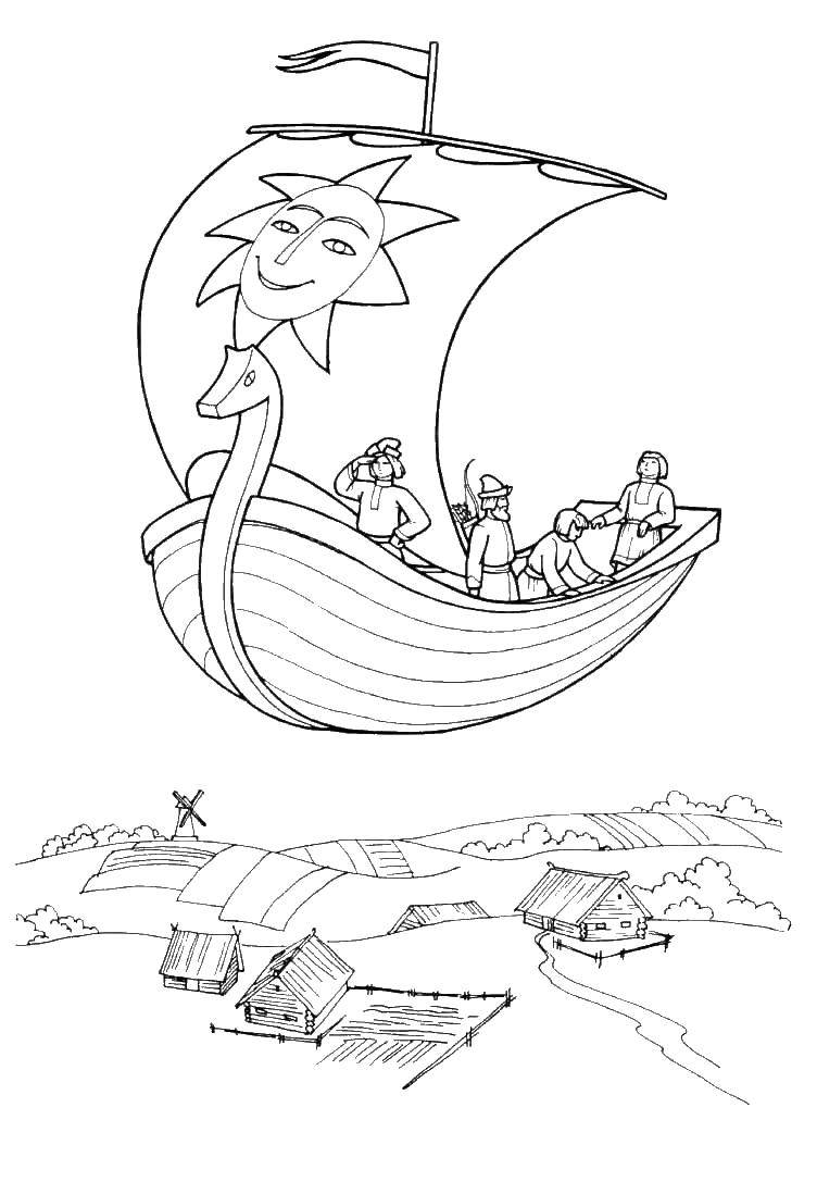Раскраска Летучий корабль Скачать ,корабль,море,.  Распечатать 