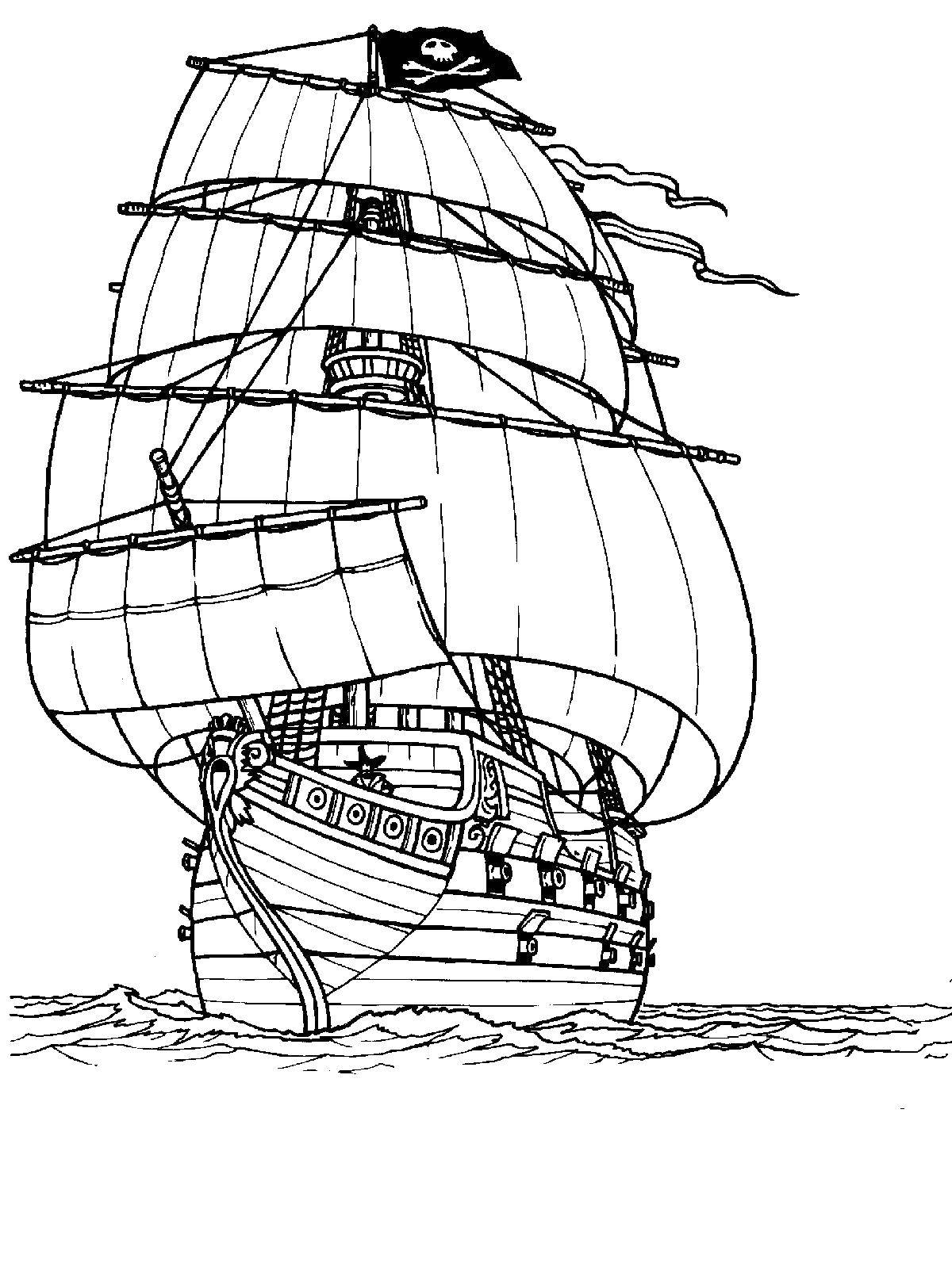 Раскраска Пиратский корабль Скачать ,корабль,море,.  Распечатать 
