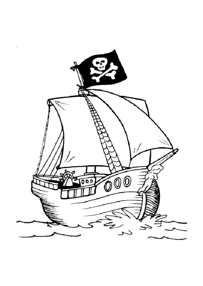 Раскраска Пиратский корабль Скачать ,корабль,море,.  Распечатать 