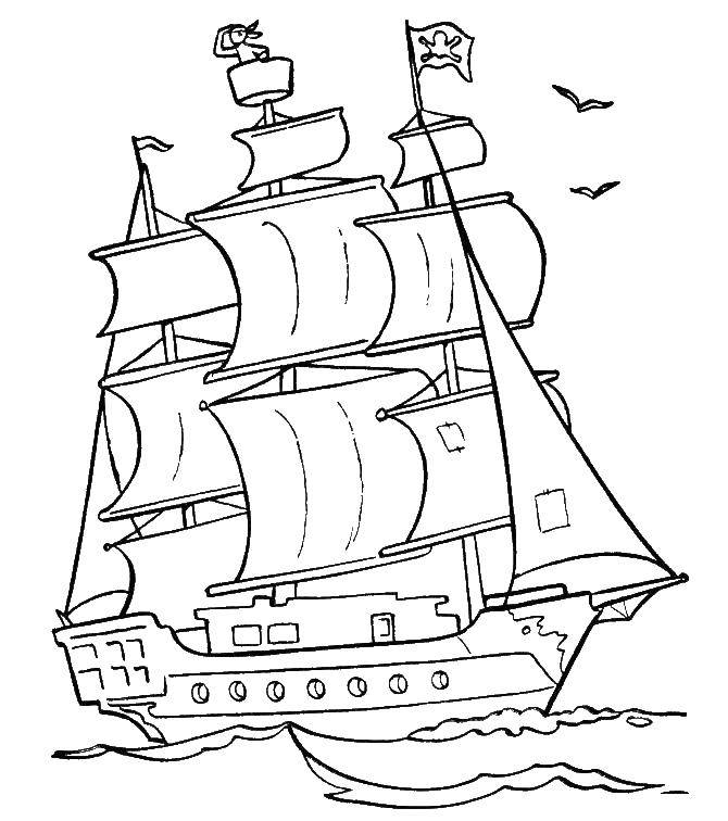 Раскраска Пиратский корабль Скачать ,корабль,море,.  Распечатать 