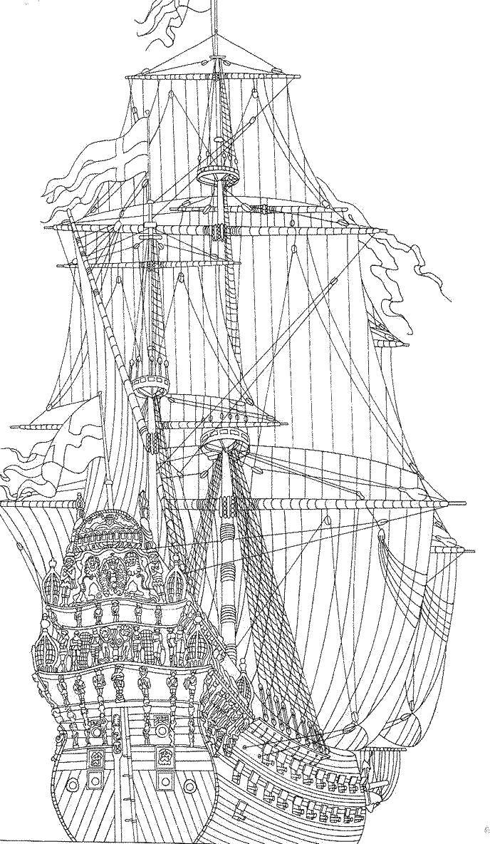 Раскраска Корабль Скачать ,корабль,море,.  Распечатать 
