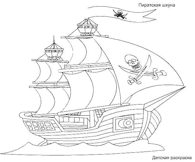 Раскраска Пиратский корабль Скачать ,корабль,море,.  Распечатать 