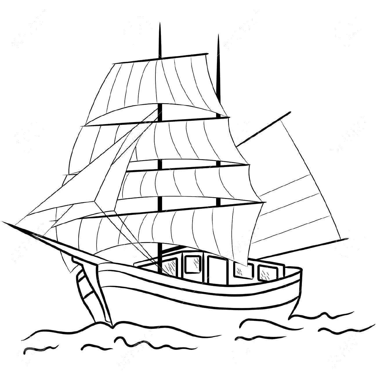 Название: Раскраска Корабль в море. Категория: корабль. Теги: Корабль, вода.