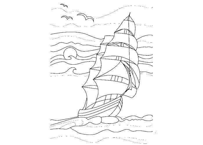 Раскраска Корабль Скачать ,корабль,море,.  Распечатать 