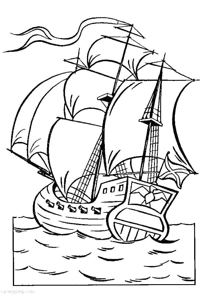Раскраска Корабль Скачать ,корабль,море,.  Распечатать 