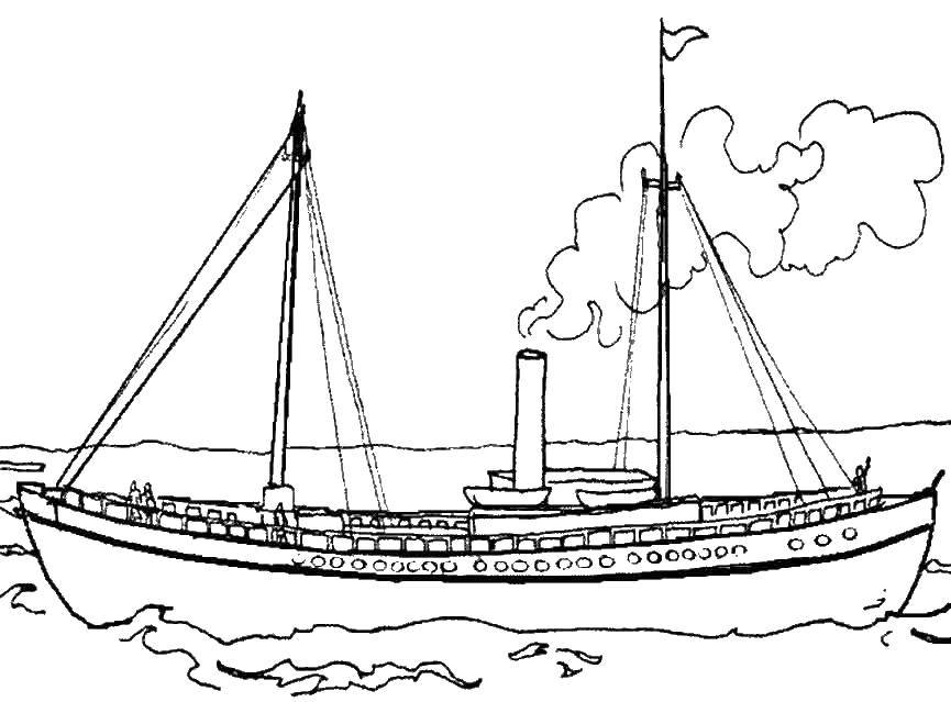 Раскраска Корабль Скачать ,корабль,море,.  Распечатать 