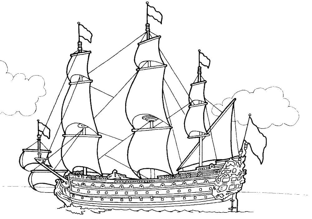 Раскраска Корабль Скачать ,корабль,море,.  Распечатать 