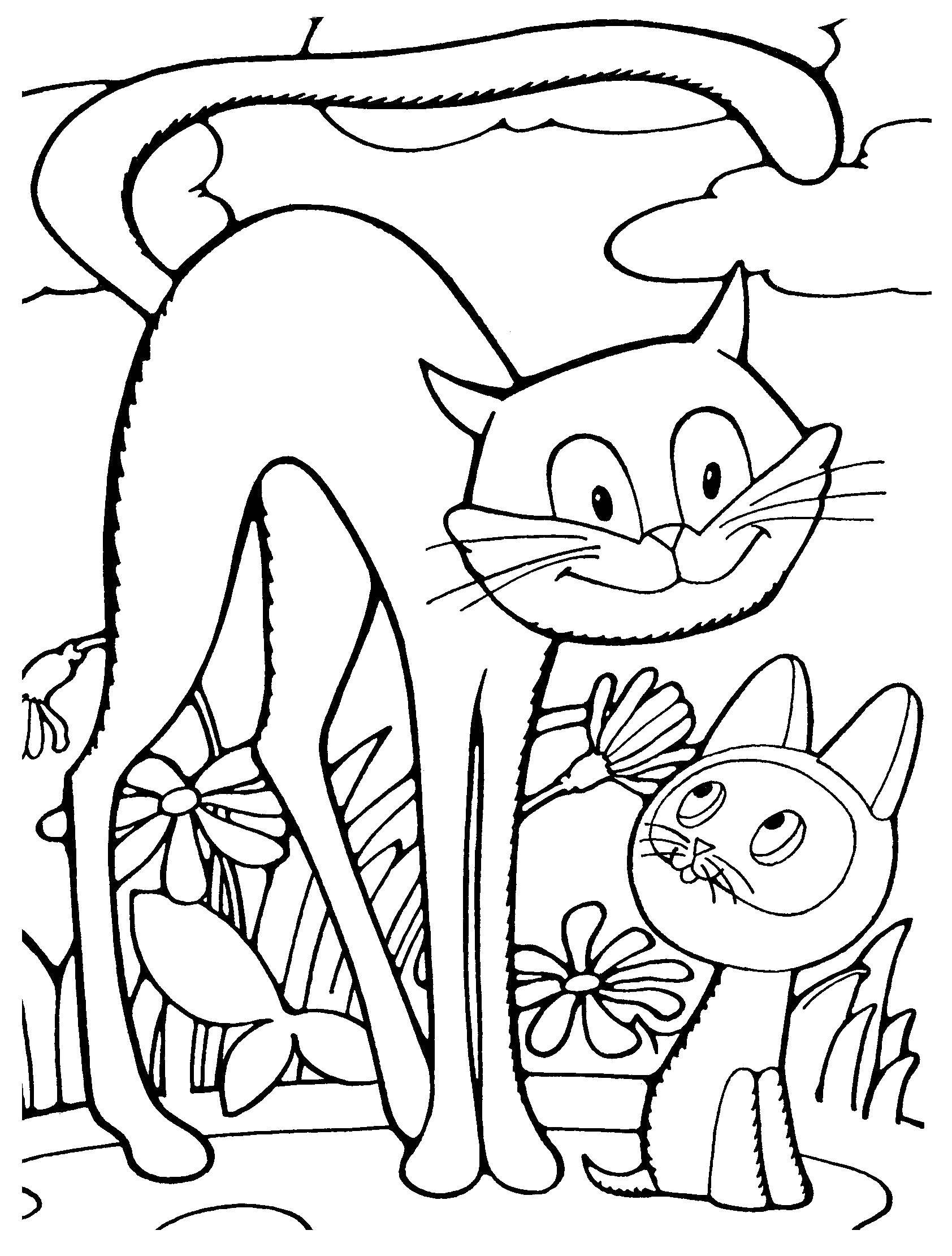 Раскраска Кошка и котенок гав Скачать ,котенок гав,.  Распечатать 