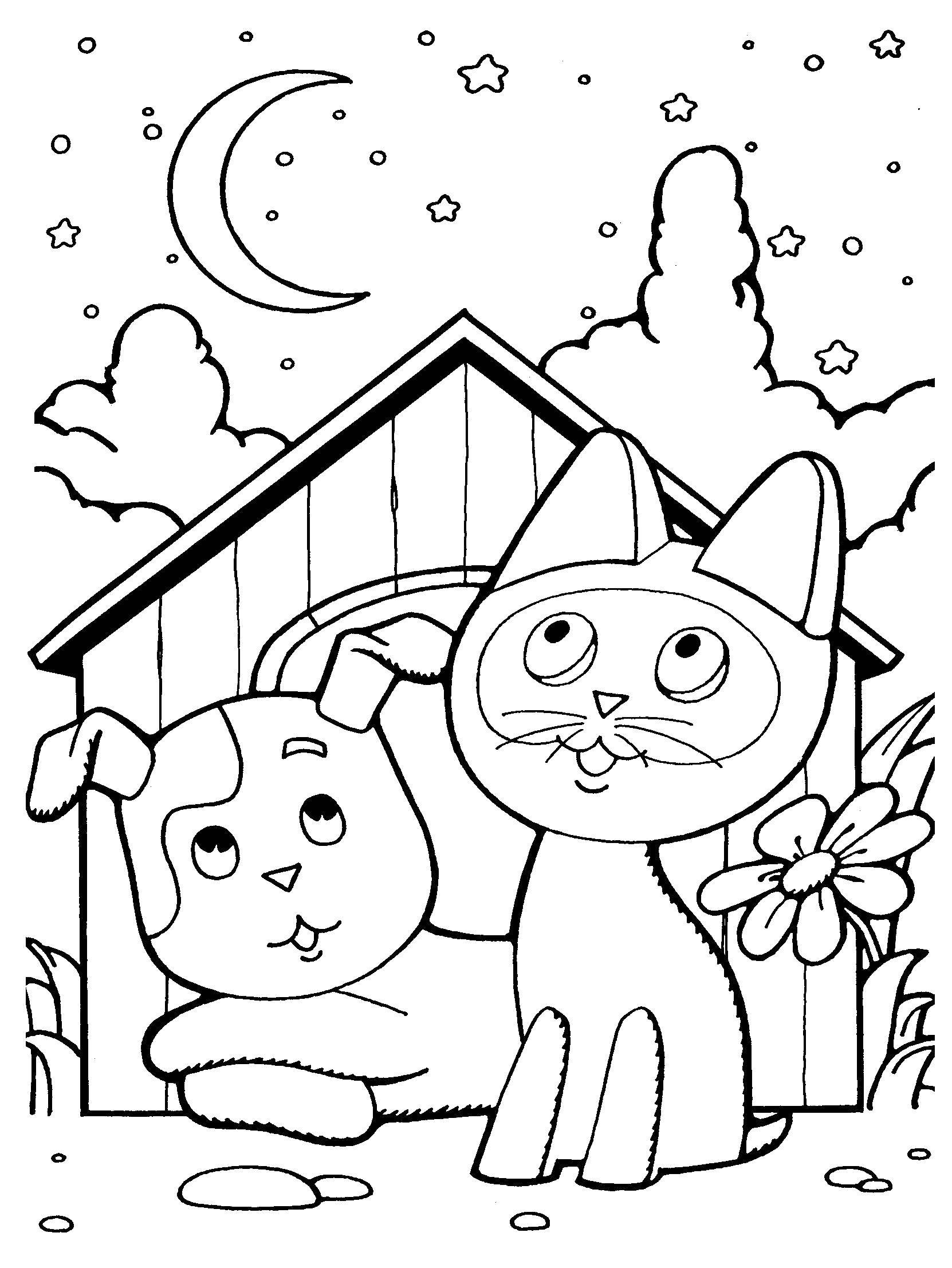 Раскраска Котёнок по имени гав и шарик Скачать ,Персонаж из мультфильма, котенок по имени Гав ,.  Распечатать 