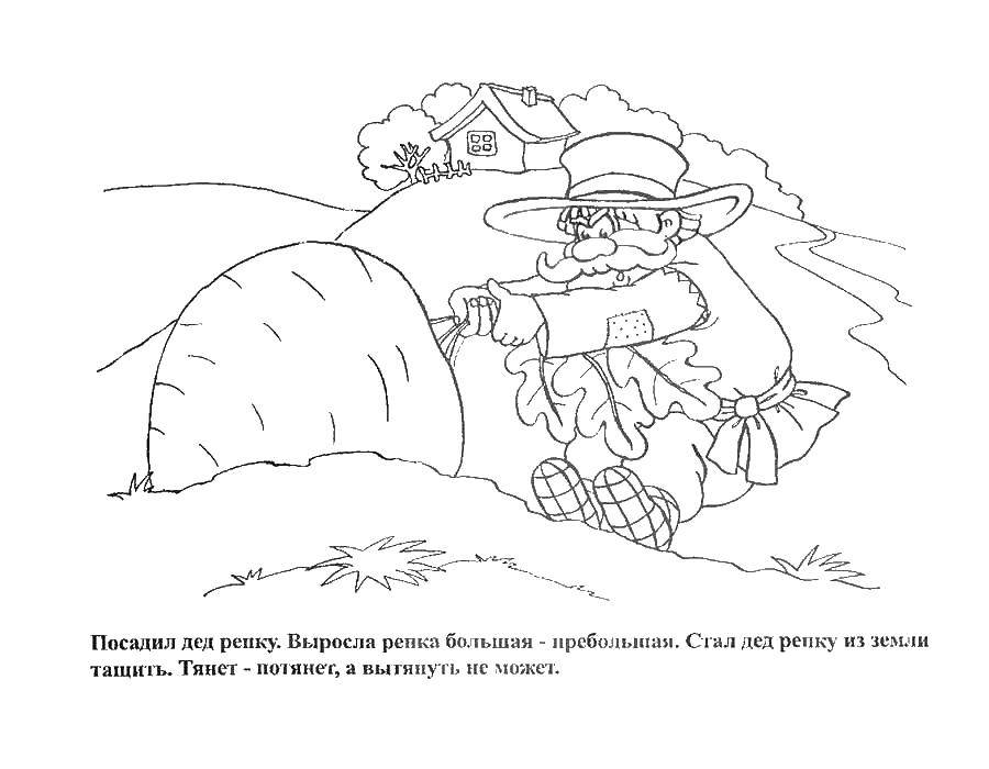 Раскраска Посадил дед репку Скачать ,репка,.  Распечатать 
