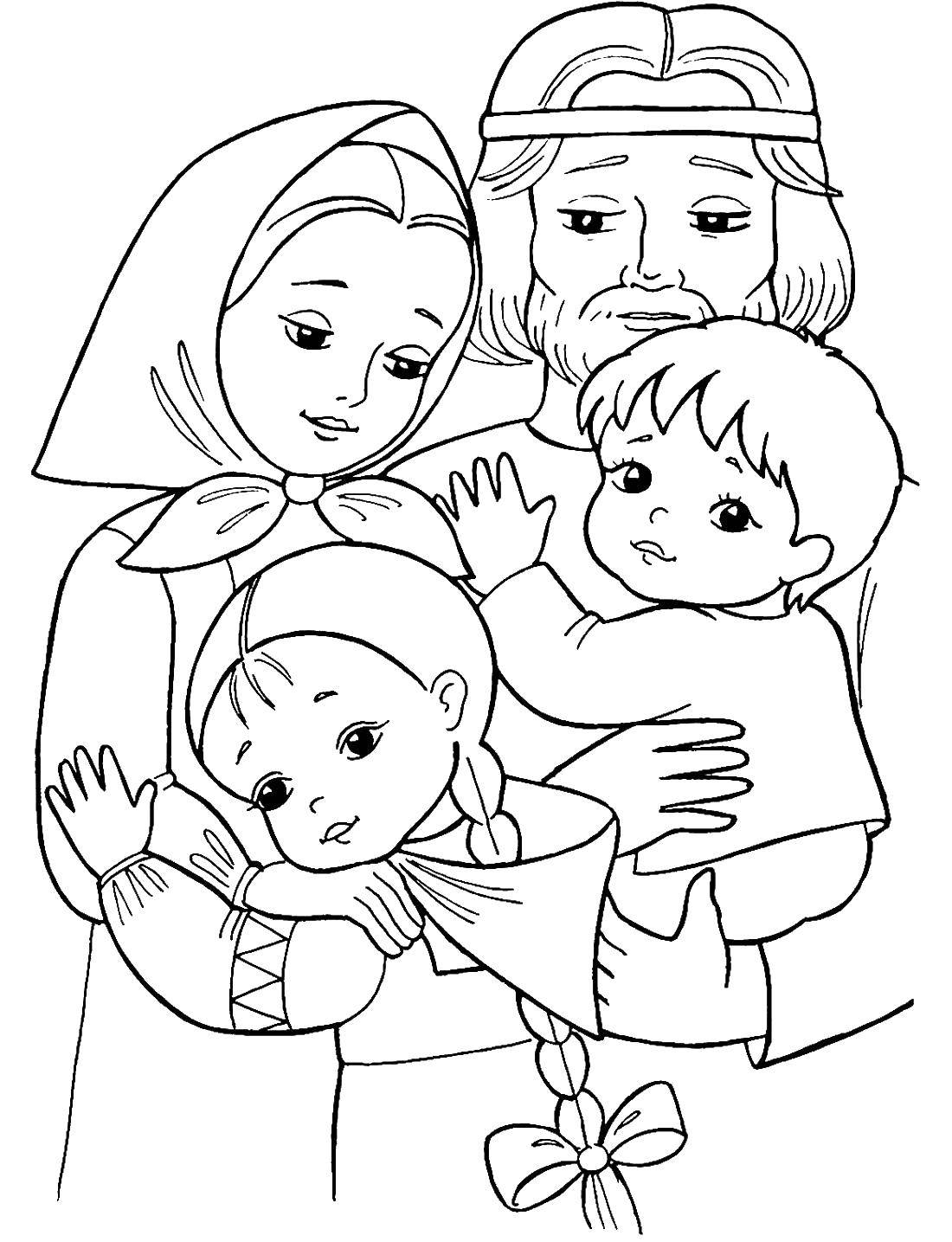 Название: Раскраска Родители и дети. Категория: гуси лебеди. Теги: Гуси лебеди.