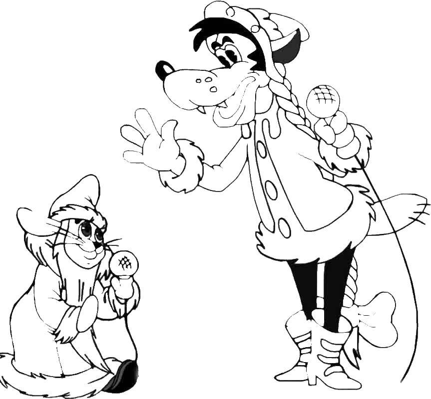 Название: Раскраска Волк и заяц в новый год. Категория: мультики. Теги: волк, заяц, новый год.