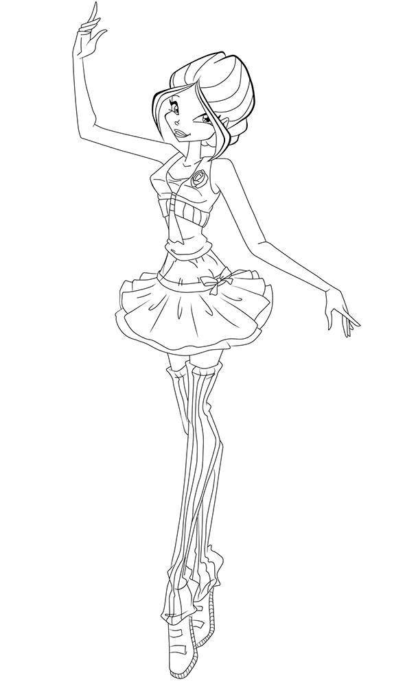 Раскраска Блум из мультфильма winx Скачать ,Балерина, балет, танцы,.  Распечатать 