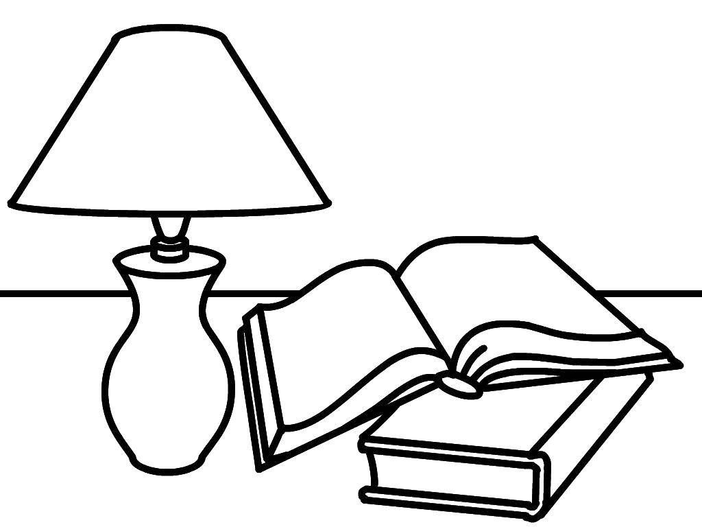 Раскраска Книги и лампа Скачать ,Лампа, книги,.  Распечатать 