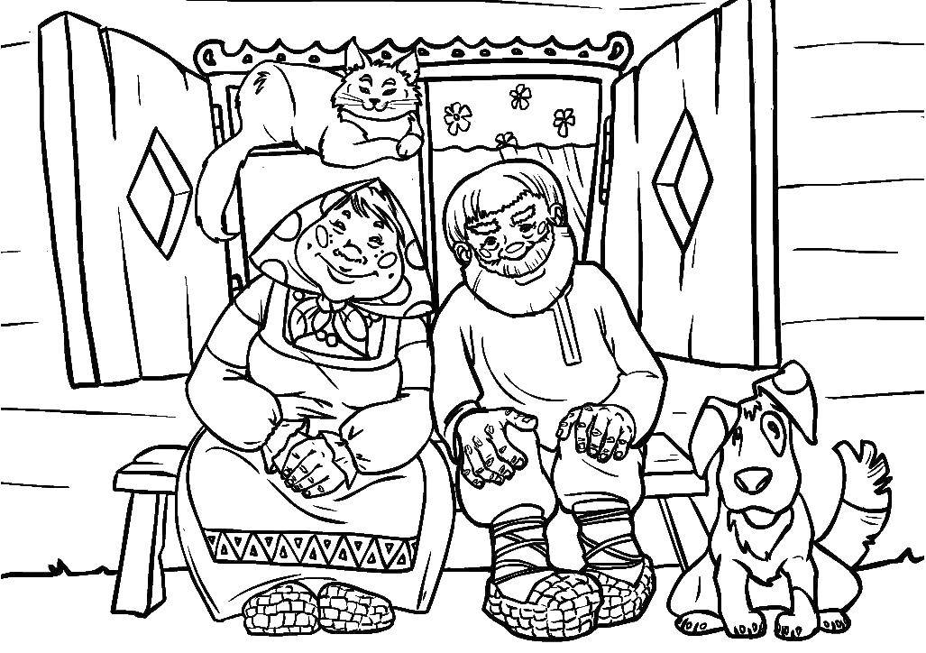Раскраска Дед с бабкой Скачать ,Сказки, Колобок,.  Распечатать 