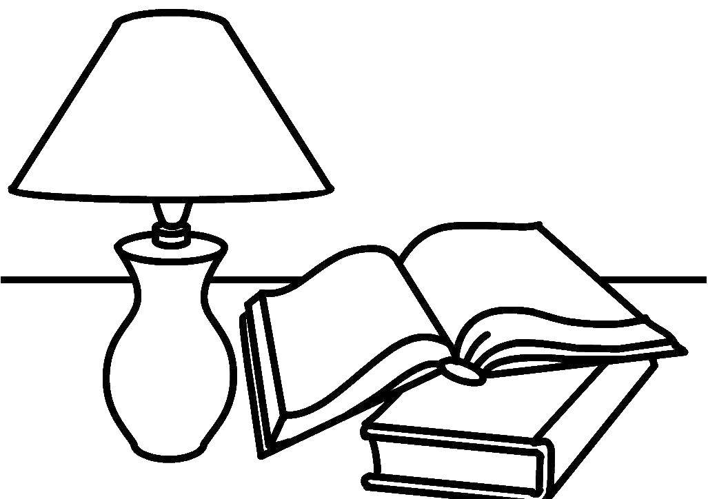 Название: Раскраска Книги и лампа. Категория: предметы. Теги: Лампа, книги.