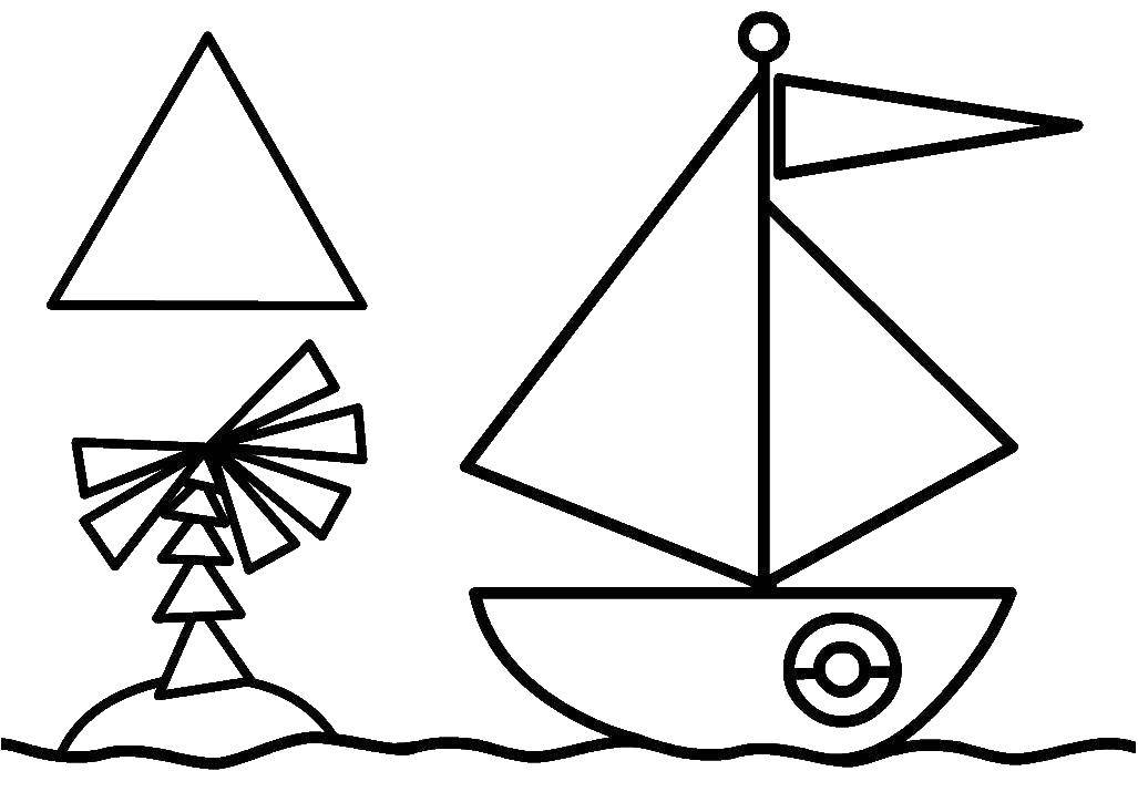 Раскраска Кораблик Скачать ,Корабль, вода,.  Распечатать 
