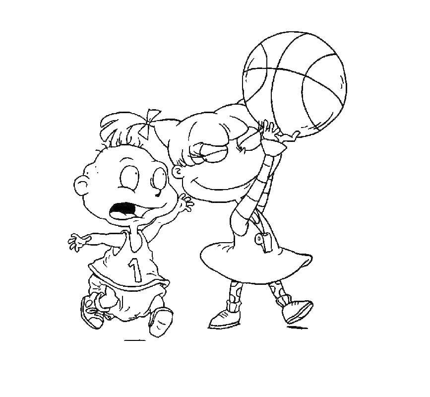 Название: Раскраска Малыши играют в мяч. Категория: мультики. Теги: мультики, мяч, малыши.