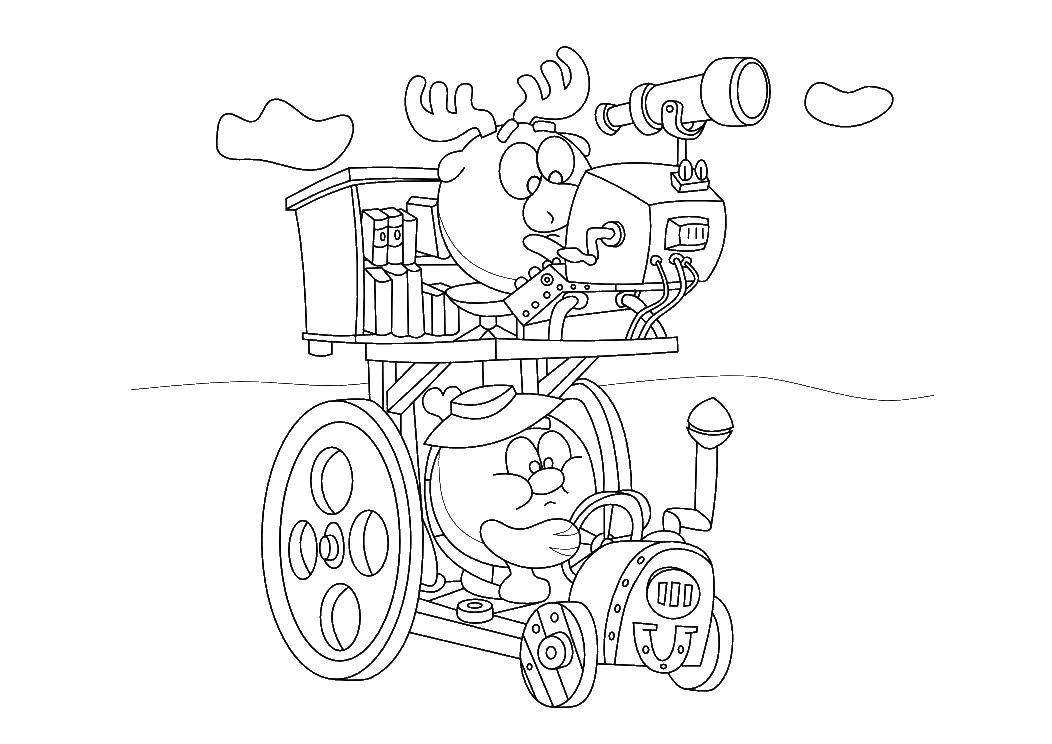 Раскраска Лосяш и копатыч Скачать ,Смешарики, Копатыч, Лосяш,.  Распечатать 