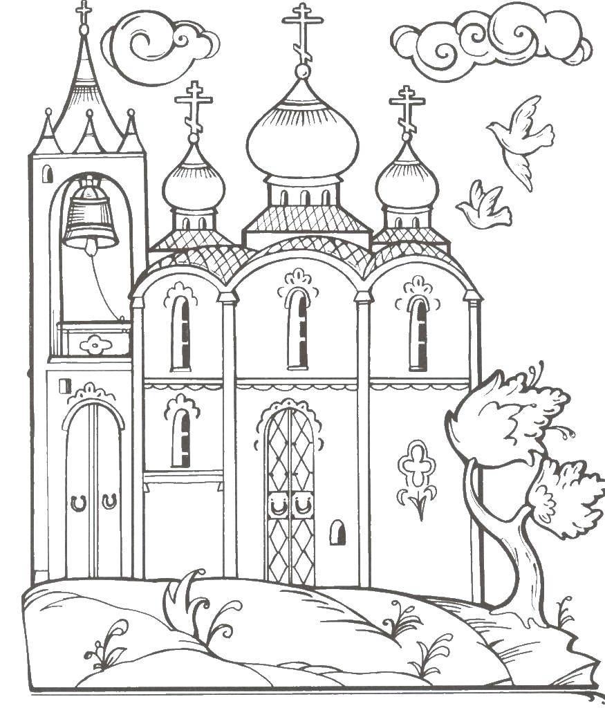 Раскраска Церковь Скачать ,церковь, дом,.  Распечатать 