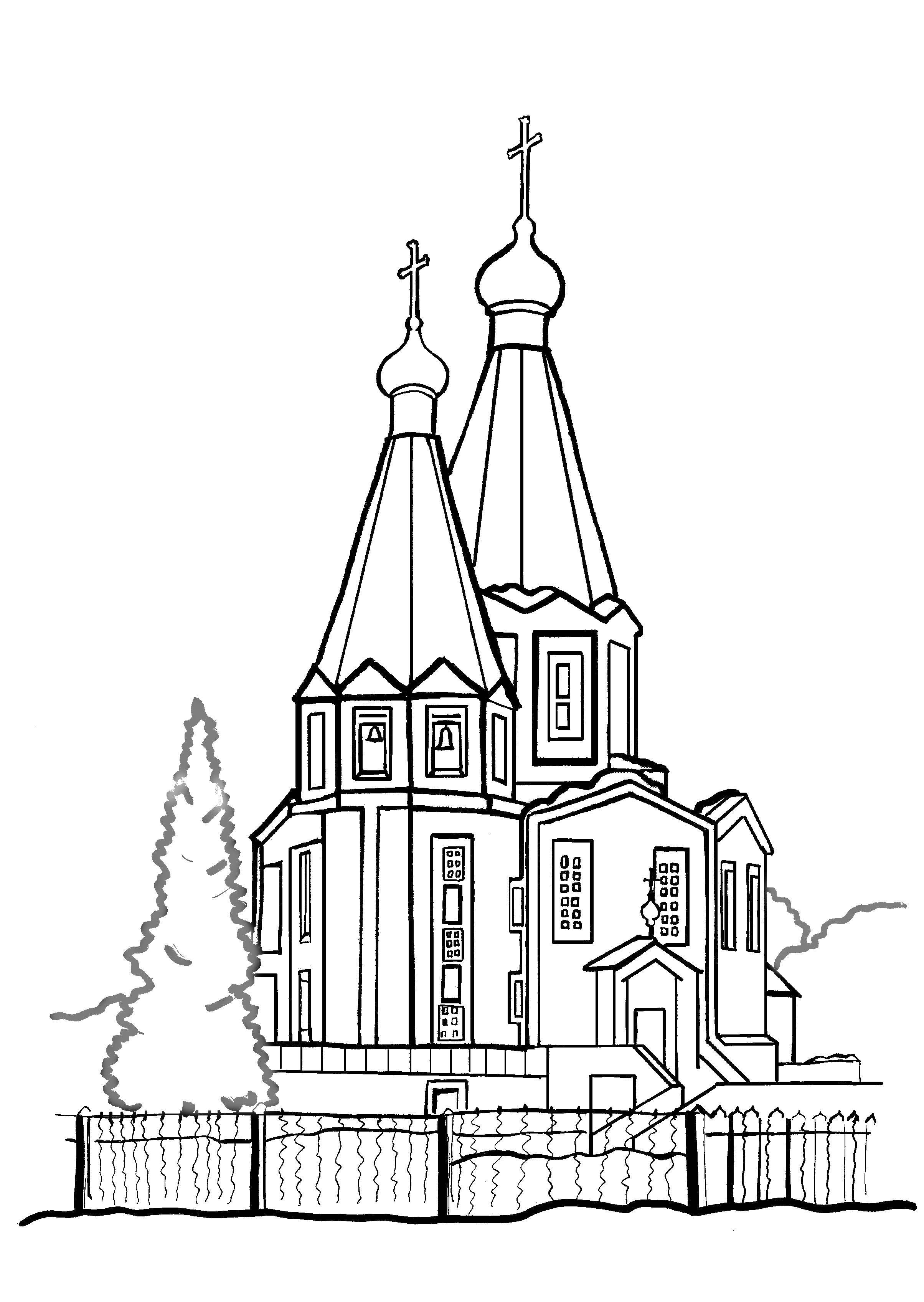 Раскраска Церковь Скачать ,церковь, дом,.  Распечатать 