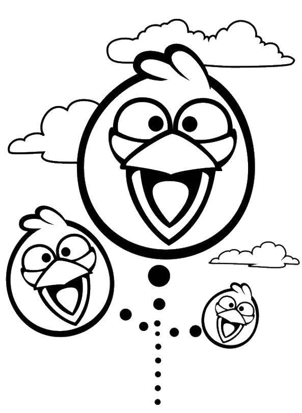 Раскраска Птички из angry birds летят на свиней Скачать ,Игры, Angry Birds ,.  Распечатать 