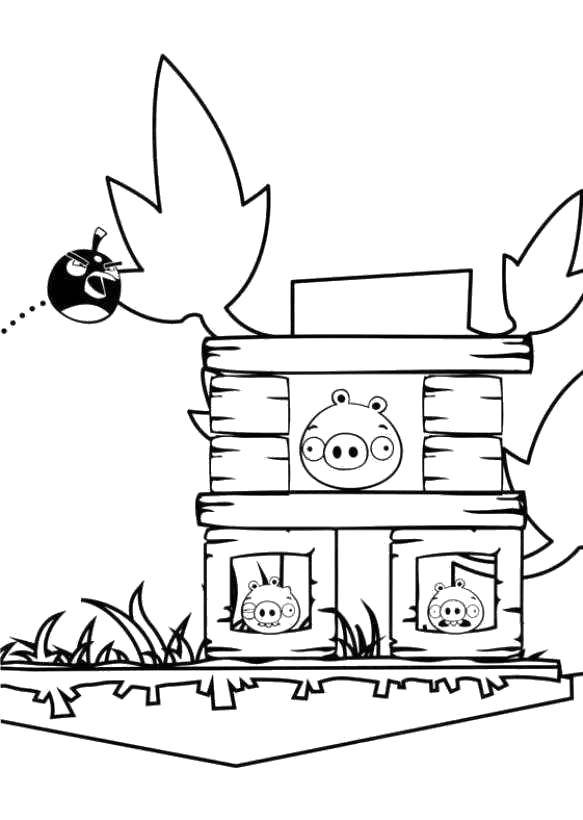 Название: Раскраска Птичка из angry birds летит на свиней. Категория: angry birds. Теги: Игры, Angry Birds .