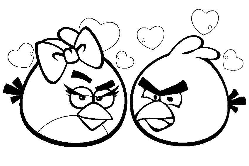 Название: Раскраска Влюбленные птички. Категория: angry birds. Теги: Игры, Angry Birds .