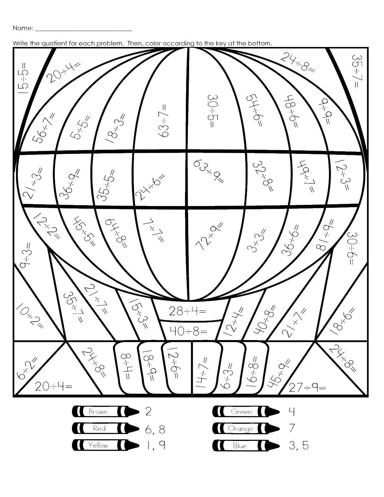 Название: Раскраска Математика на английском. Категория: математические раскраски. Теги: Математика, счёт, логика.
