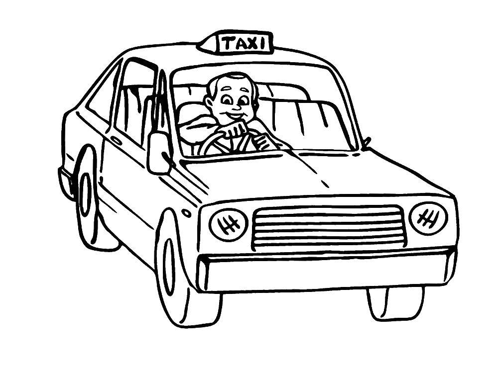 Раскраска Таксист Скачать ,таксист,машина,такси,.  Распечатать 