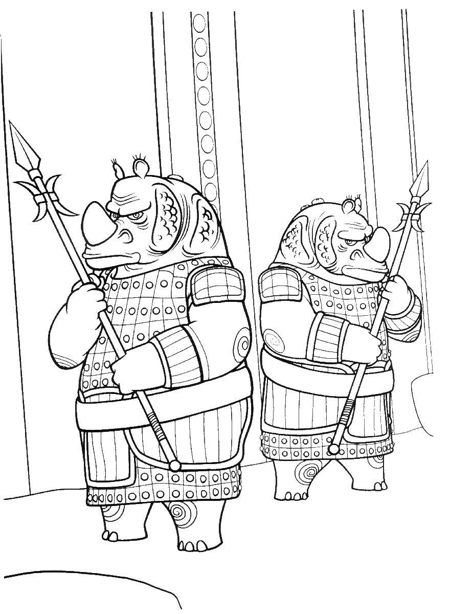 Название: Раскраска Стражи носороги. Категория: кунг фу панда. Теги: носорог.
