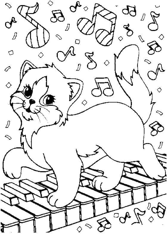 Раскраска Кошка играет на пианино Скачать ,кошка, музыка, пианино,.  Распечатать 