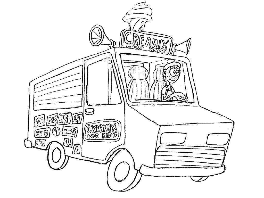 Раскраска Фургончик с мороженным Скачать ,мороженое, фургон,.  Распечатать 