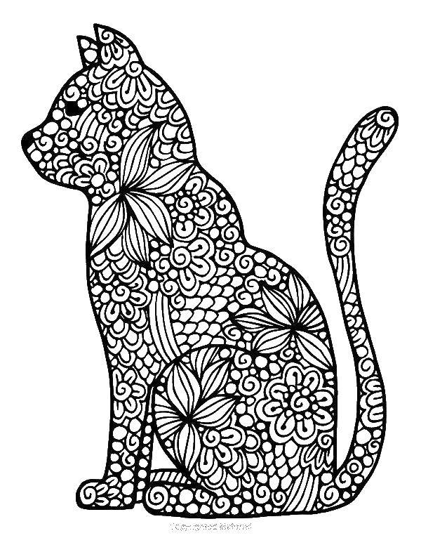 Раскраска Кошечка Скачать ,антисресс, узоры, фигуры, кошка,.  Распечатать 