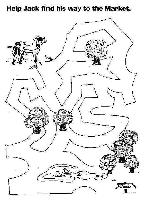 Раскраска Корова ищет выход Скачать ,лабиринт, корова,.  Распечатать 
