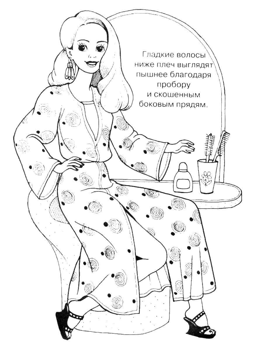 Раскраска Делаем прическу Скачать ,модница, прическа,.  Распечатать 